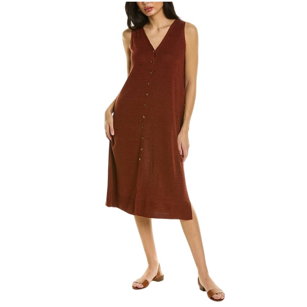 $798 NWT Lafayette 148 NY Women Dress Sz Small Linen Button Down MIDI Redwood